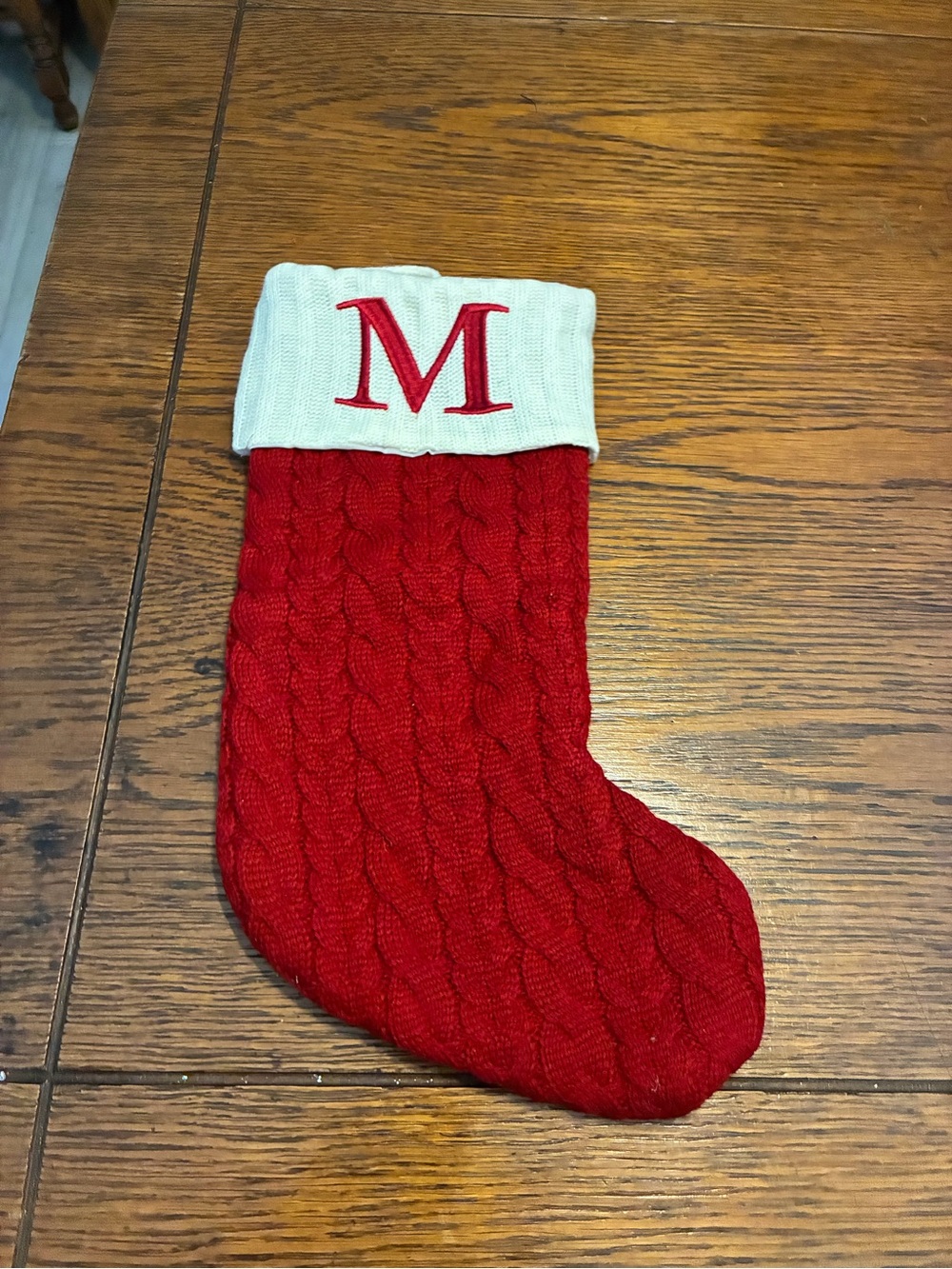Monogram Red Knit Christmas Stocking with Cream Cuff - M